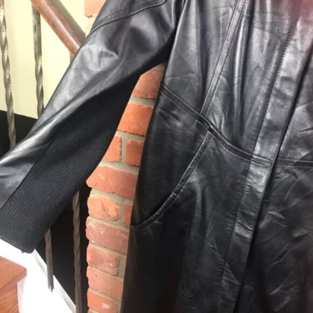 Danier Leather NEW Long Jacket Coat Wool Lined Pockets Zipper Snap Closure Tag L - Picture 10 of 16